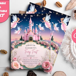 Fairy first Birthday Invite for girls birthday fairy invitation editable, girl 1st birthday invite, fairie first, Enchanted Forest Invites