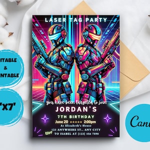 EDITABLE Laser Tag Birthday Invitation, Laser Tag Party Invite Template, Neon Red Glow Laser Tag, Boy Birthday Party, Instant Download