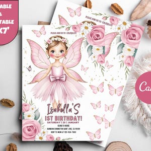Fairy First Birthday Invitation Girl 1st Birthday Invitation Fairy Birthday Invite 1 st Birthday Girl Whimsical Fairy Theme Digital Template
