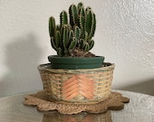 Vintage Wicker Pastel Tribal Planter with plastic liner