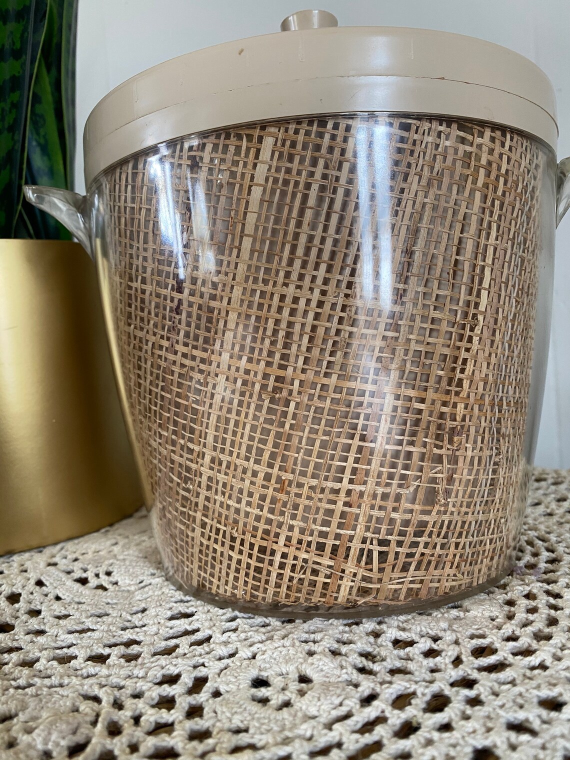 Vintage Plastic Ice Bucket with Wicker Detail Etsy