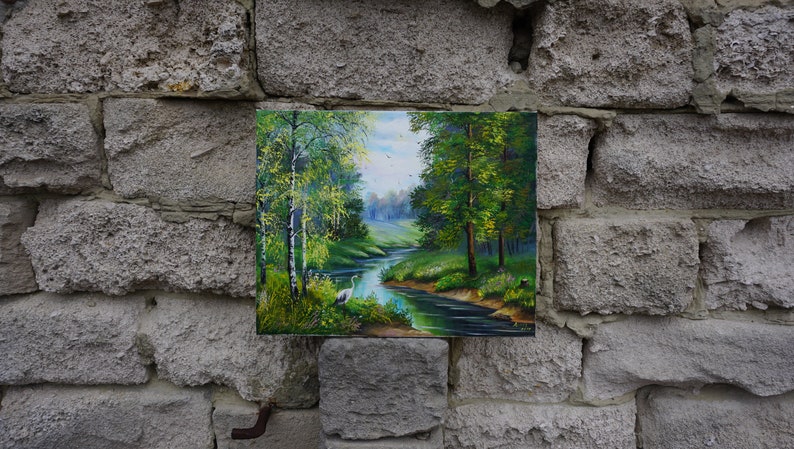 Lovely Park Handmade The best gift Craft In the beautiful Forest Oil Painting Forest Gift for mother Nature Original landscape