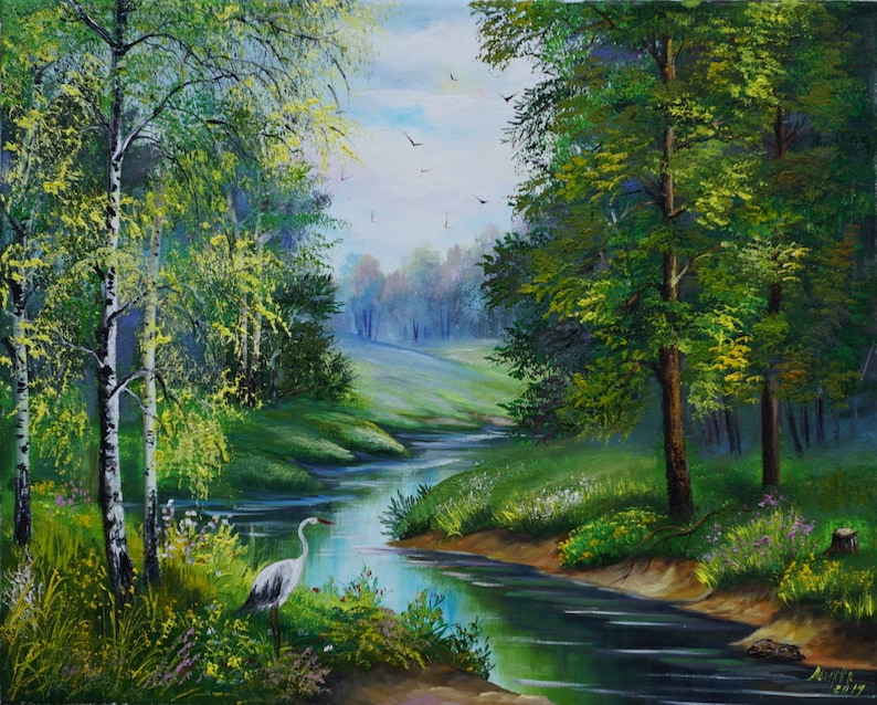 Lovely Park Handmade The best gift Craft In the beautiful Forest Oil Painting Forest Gift for mother Nature Original landscape
