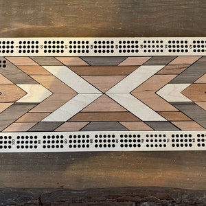 Handmade Rectangle 3 Track Cribbage Board with Geometric Pattern-Laser Engraved-Laser Cut