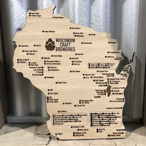 Wisconsin State Craft Brewery Sign I Wisconsin Craft Brewery Map-3 Sizes-Choose Your Wood