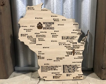 Wisconsin State Craft Brewery Sign I Wisconsin Craft Brewery Map-3 Sizes-Choose Your Wood