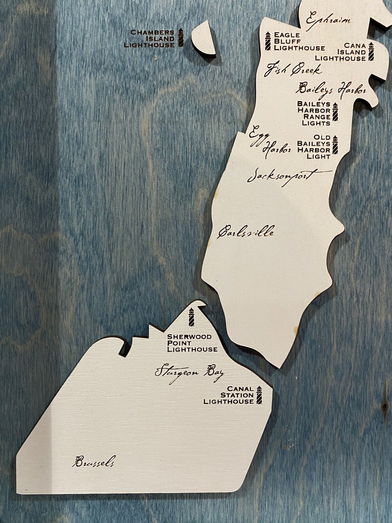 Handmade Door County Lighthouse Map Bild 2