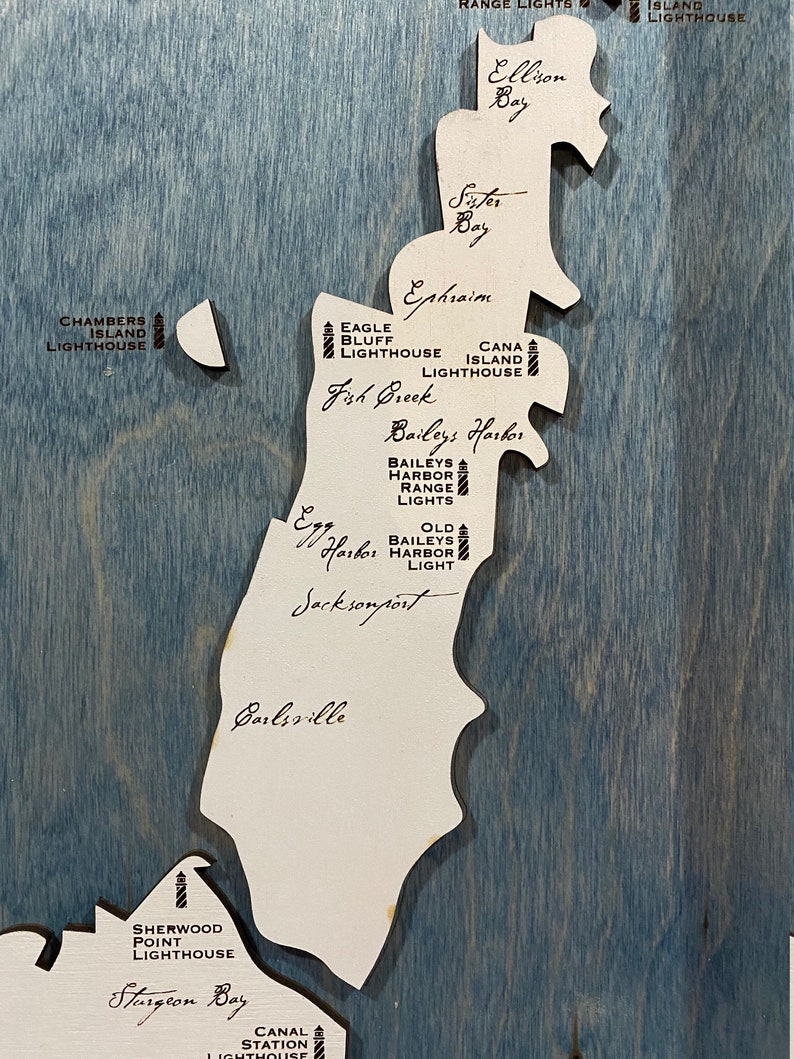 Handmade Door County Lighthouse Map Bild 3