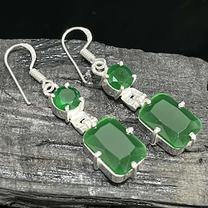 Amazing Quality Faceted Green Onyx Earrings 925 Sterling Silver Earrings Handmade Green Onyx Gemstone Silver Jewelry Earrings Gift for her