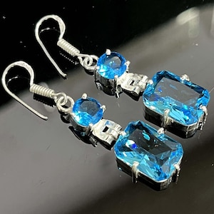 Amazing Quality Faceted Blue Topaz Earrings 925 Sterling Silver Earrings Handmade Blue Topaz Gemstone Silver Jewelry Earrings Gift for her