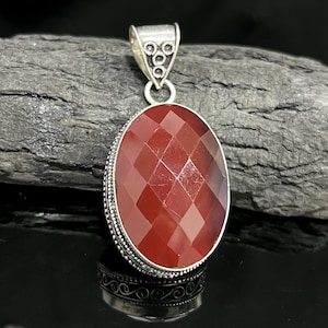Big Red Garnet Pendants Garnet Gemstone Pendant Necklace 925 Starling Silver Vintage Pendant Women Jewelry Anniversary Gifts Gift For Her