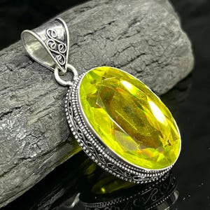 Big Lemon Quartz Pendants Faceted Lemon Quartz Handmade Gemstone Pendant Necklace 925 Starling Silver Vintage Women Jewelry Gift For Her