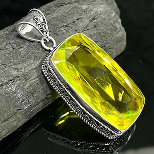 Big Lemon Quartz Pendants Faceted Lemon Quartz Handmade Gemstone Pendant Necklace 925 Starling Silver Vintage Women Jewelry Gift For Her