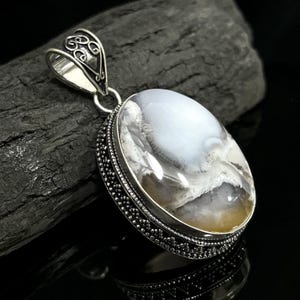 Dendritic Opal Pendant Cabochon Pendant Dendritic Opal Gemstone Vintage Pendants Handmade 925 Sterling Silver Jewelry Pendant Gift For Her