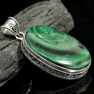 Malachite Pendant Natural Green Malachite Loose Gemstone Vintage Pendant Handmade 925 Sterling Silver Jewelry Pendant Gift For Her