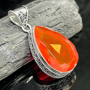 Große rote Granat Anhänger facettierte rote Granat handgemachte Edelstein Anhänger Halskette 925 Starling Silber Vintage Frauen Schmuck Anhänger Geschenk für sie