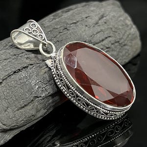 Big Red Garnet Pendants Red Gemstone Pendant Necklace 925 Starling Silver Vintage Women Jewelry Anniversary Gifts Pendant Gift For Her