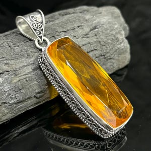Big Yellow Citrine Pendants Citrine Handmade Gemstone Pendant Necklace 925 Starling Silver Vintage Women Jewelry Pendant Gift For Her