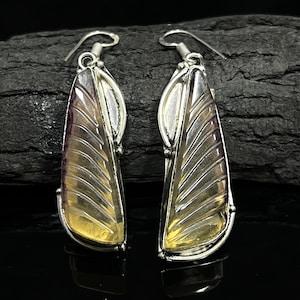 Pendientes de fluorita, pendientes de plata de ley 925, pendientes de piedras preciosas talladas en fluorita, pendientes de fluorita hechos a mano vintage, regalo de joyería para ella
