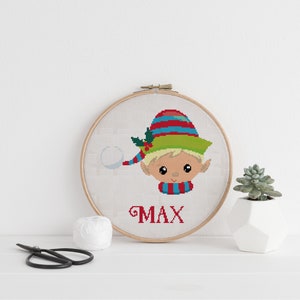 Boy Elf Cross Stitch Pattern PDF – Personalized Holiday Christmas ...