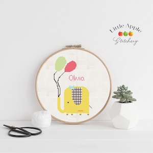 Yellow Elephant Cross Stitch Pattern - Little Girl