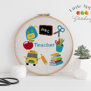 Teacher Cross Stitch Pattern PDF – school