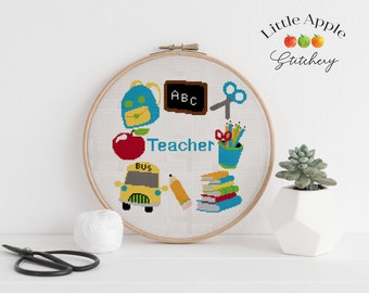 Teacher Cross Stitch Pattern PDF – school