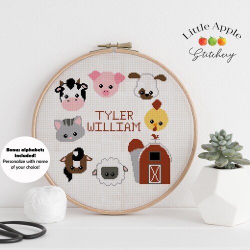 Farm Cross Stitch Pattern of Cute Farm Animals Cow Pig Etsy