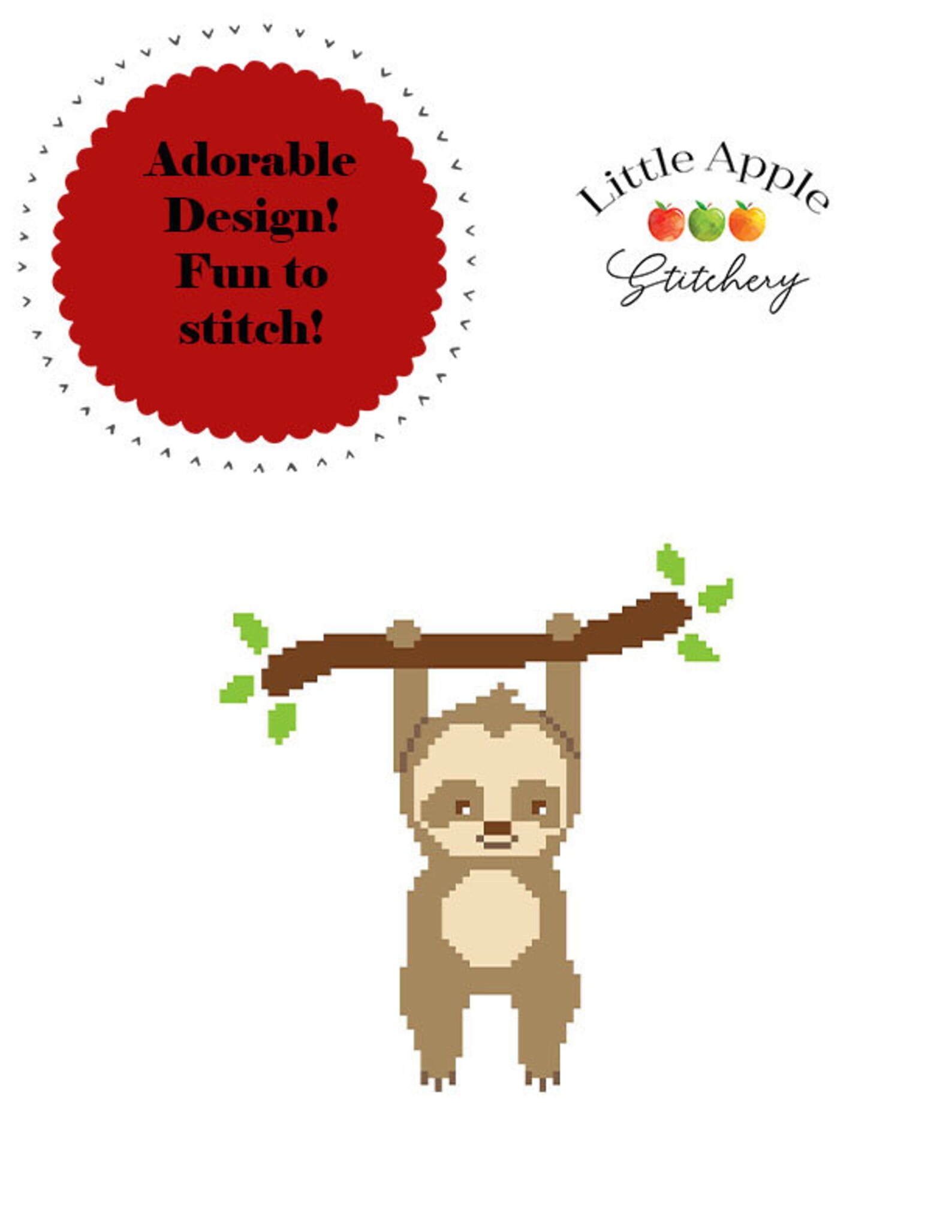 Sloth Cross Stitch Pattern PDF Etsy