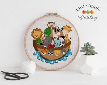 Noah's Ark Cross Stitch Pattern: Nursery Decor (PDF)