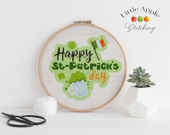 Happy St. Patrick's Day cross Stitch Pattern PDF – four leaf clover