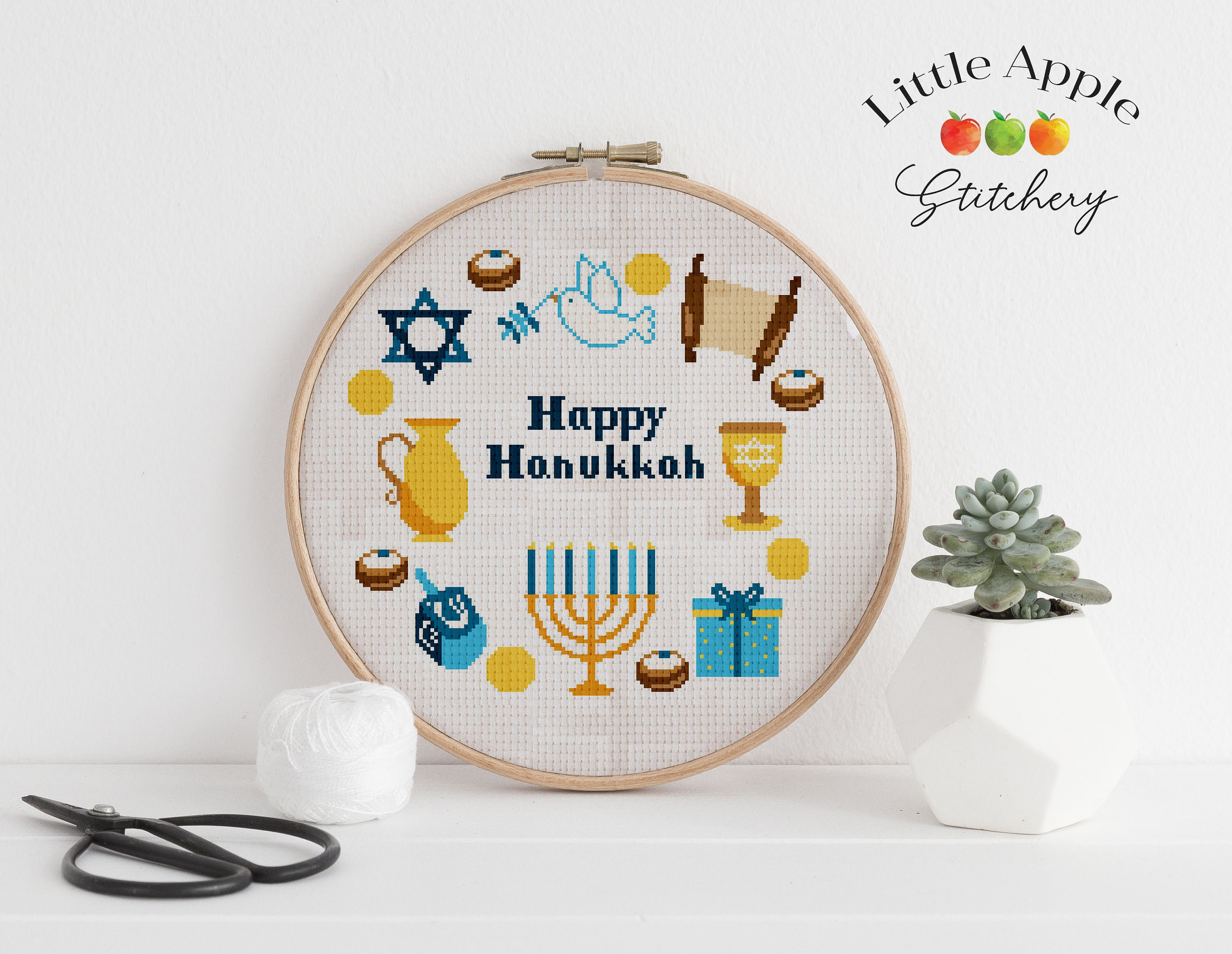 Hanukkah Cross Stitch Pattern Festival of Lights Jewish Etsy España