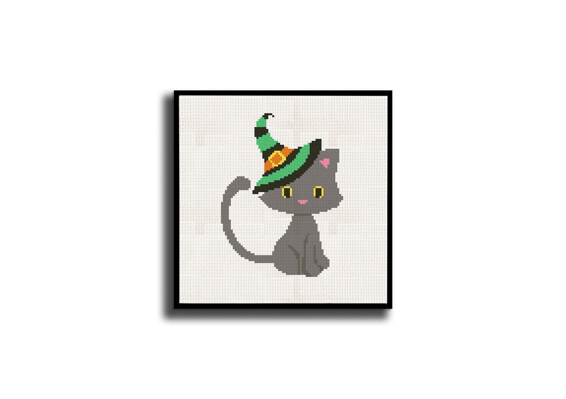 Halloween Cat Cross Stitch Pattern Witch Cross Stitch Witch Etsy