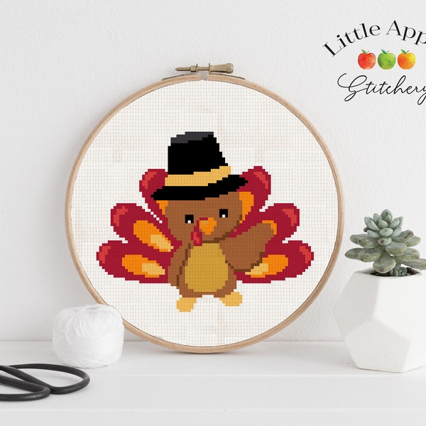 Thanksgiving Cross Stitch Pattern – Pilgrim Turkey – Quick Stitch Project