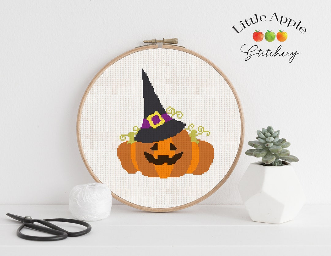 Halloween Witch Jack O'lantern Cross Stitch Pattern (PDF) - Etsy