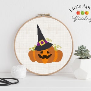 Jack o lantern Cross Stitch Pattern – Halloween Witch Cross Stitch – Quick Stitch Cross Stitch - Simple Cross Stitch
