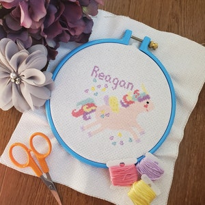 Unicorn Cross Stitch Pattern personalized little girl design