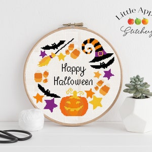 Pumpkin Cross Stitch Pattern – Halloween Witch Cross Stitch – Quick Stitch Project - Simple Cross Stitch