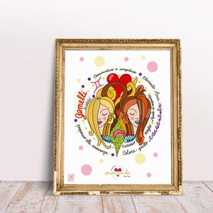 GEMINI Zodiac Sign Print, Original Zodiac Sign Illustration Perfect for a Birthday Gift or Christmas Gift.