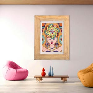 Stampa artistica di donna con decorazioni tipiche della tradizione italiana delle luminarie. Regalo per festa della mamma e arredo pareti.
