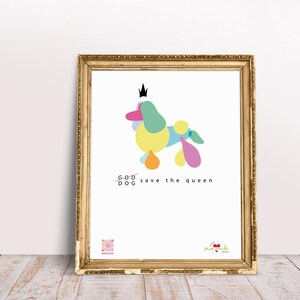 Stampa cane palloncino con frase spiritosa. Poster eclectic design, color preppy aesthetic wall art, trendy digital print.