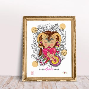 Aries Zodiac Sign Print, Original Printed Illustration of the Zodiac Sign Perfect for a Birthday Gift or Christmas Present.
