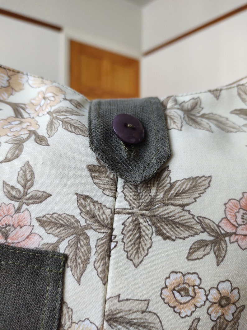 Handmade Messenger Bag in Khaki and Floral Fabrics Fully Lined with Inside Pockets