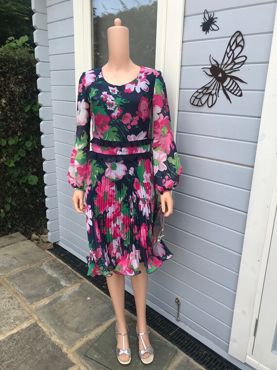 Vintage 1980s Modell floral dress, 1980s dress, S