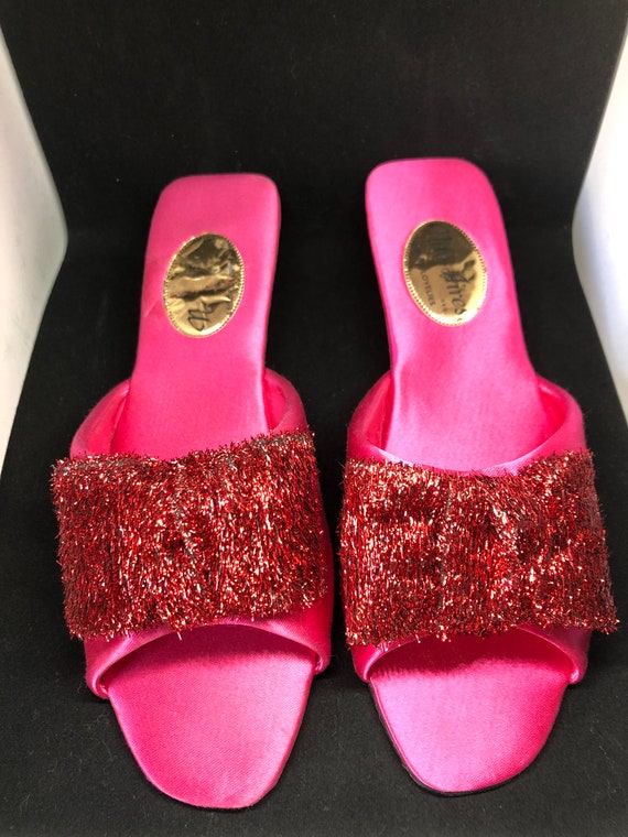 Vintage 1950's Nite-Aires cerise boudoir slippers,