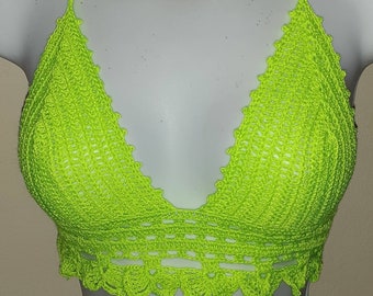 Crochet bikini top/ crop top with butterflies  lined and made in cotton or acrilic.