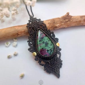 Ruby Zoisite Macrame Necklace with Evil Eye Beads | 62ct Gemstone Jewelry Gift for Her