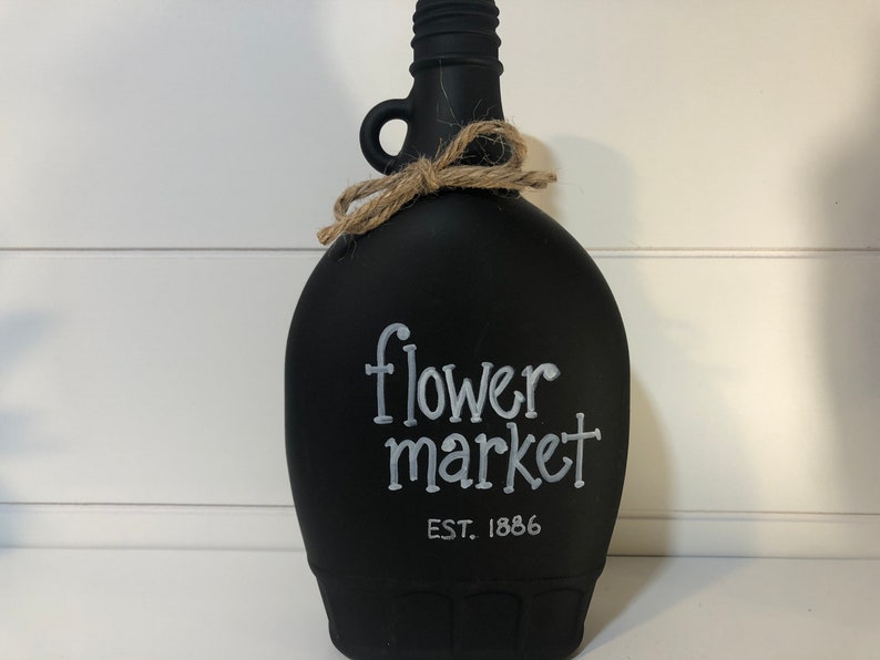 Flower Market\u201d unique gift for floral arranging Chalkboard Black with Hand Lettering Farmhouse Bottle Vases with Jute Bow