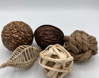 Decorative Balls, bowl filler, set of 5 rope/twine orbs