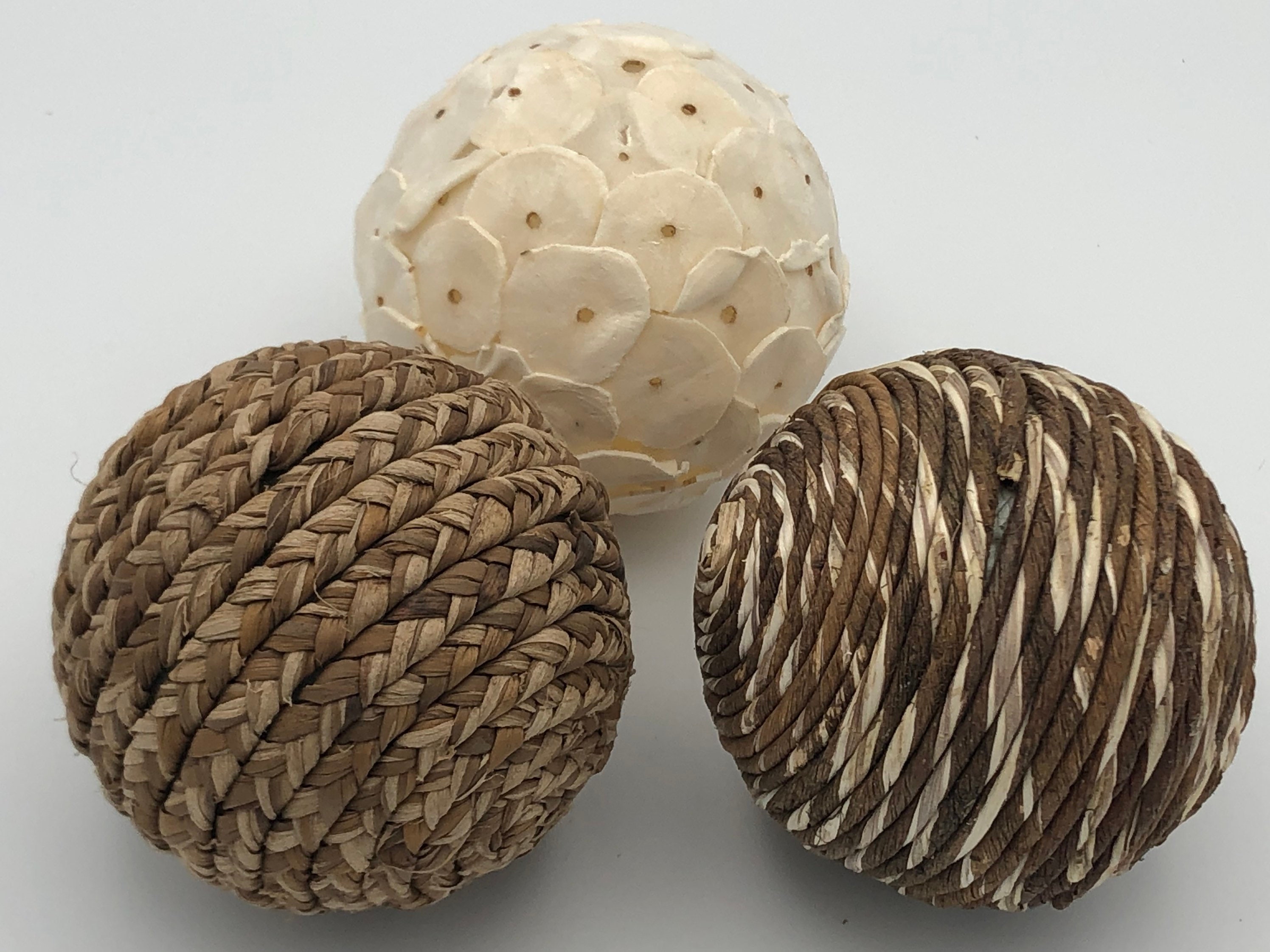 Decorative Balls, bowl filler, set of 3 orbs, Sola Tip Wood, braided …